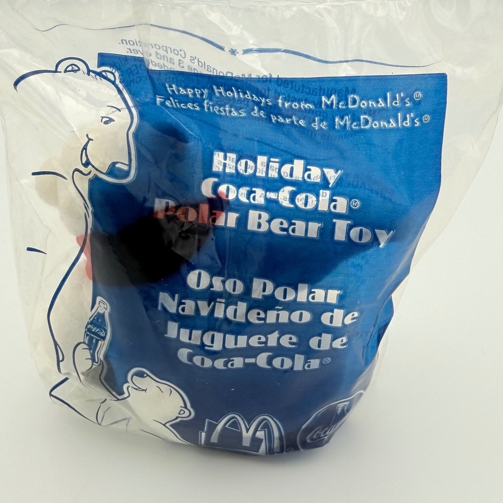 McDonalds Coca Cola Polar Bear Plush Toy Holiday Festive Red Scarf NIB 2000 Y2K - Picture 2 of 6